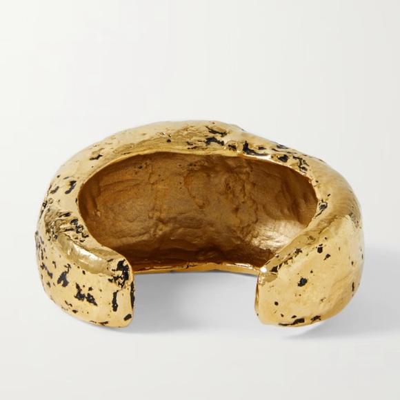 SAINT LAURENT Gold w Black Hammered Finish With Antique Look Cuff Bracelet NWOT - Picture 2 of 16